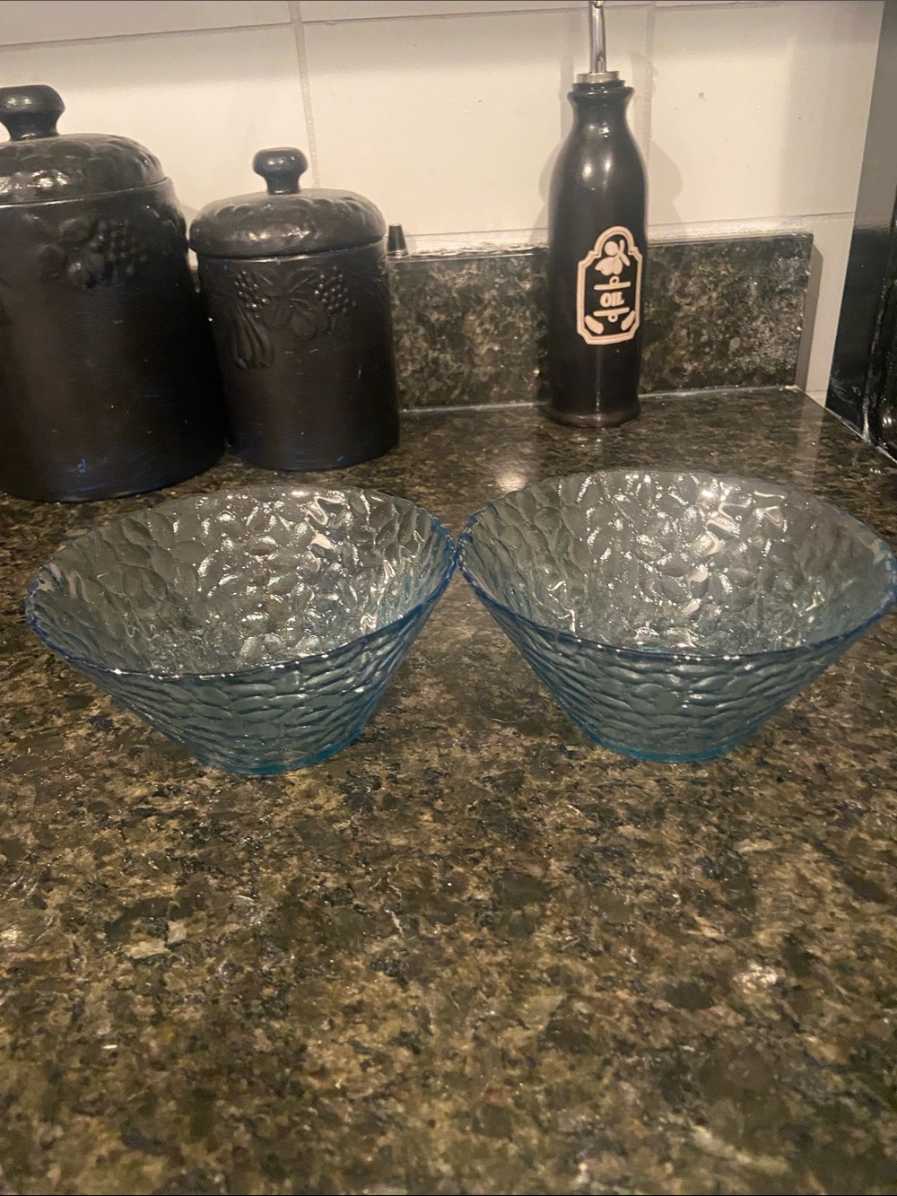 Set of 2 Textured Blue Glass Serving Bowls